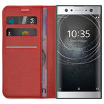 Leather Wallet Case & Card Holder Pouch for Sony Xperia XA2 Ultra - Red
